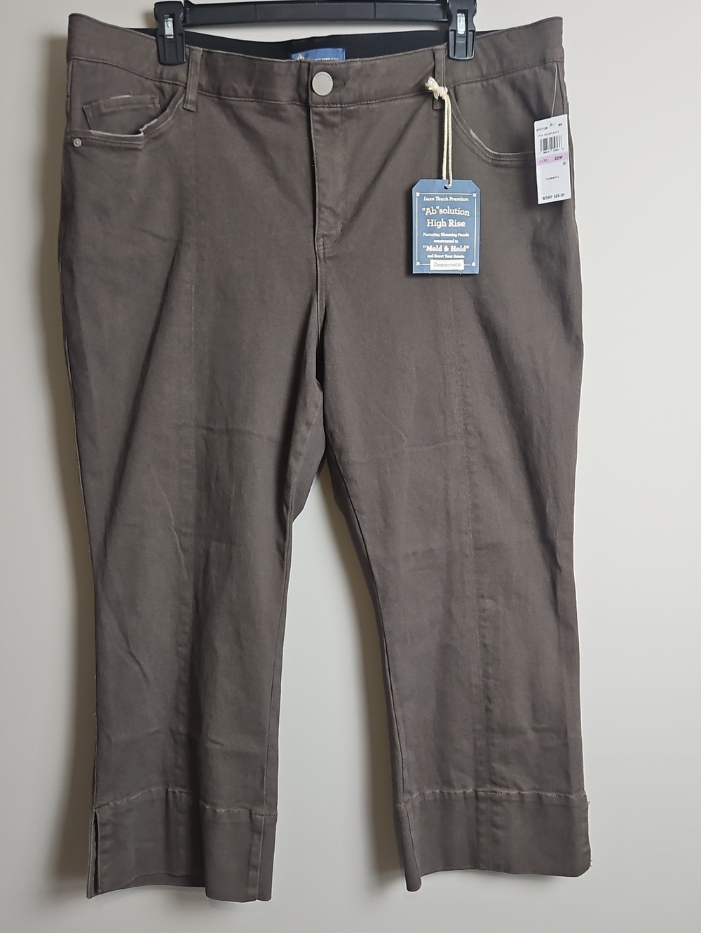 Democracy Cropped Wide-leg High Rise Stretch Denim: Color-Dark Brown: Size- 22W